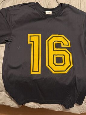 Celine Black Short-Sleeve Tee with Yellow '16' Graphic